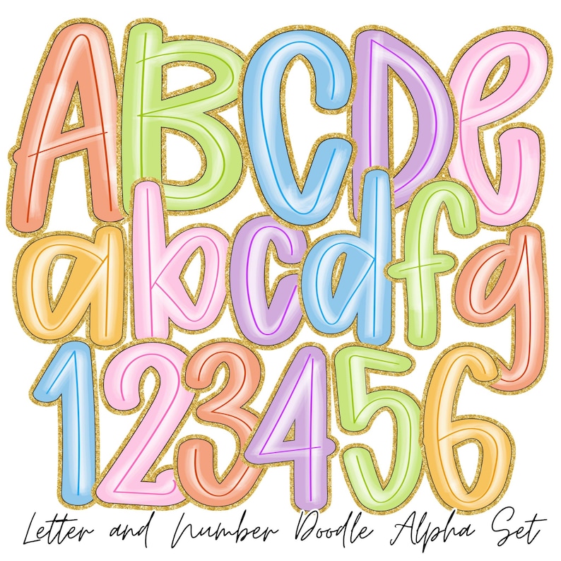 Preppy Easter Alphabet Png | Doodle Alpha Font Letter and Number ...