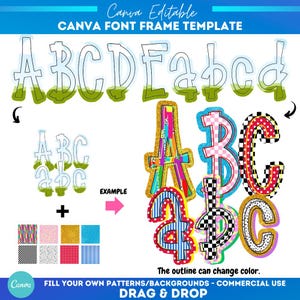 Canva Frame Template Alphabet Font Letters | Doodle Canva Frame | Fill in Font Alphabet | Canva Frame Doodle | Canva alpha fonts