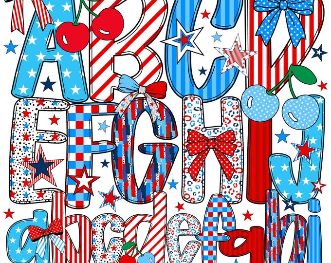 4th of July Alphabet PNG: Patriotic Doodle Letters (digital Download ...