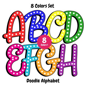 Bright Colorful Letters PNG: Dalmatian Polka Dot Alphabet, Marquee Letters, Doodle Dot Font - Digital Download