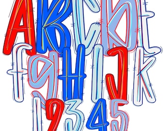 Brush Stroke American flag doodle letters | Patriotic American Flag Alphabet |  Hand-Drawn |  Doodle Letters | 4 of july bundle