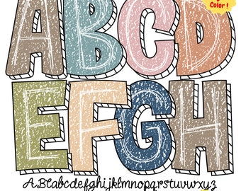 Boho Distressed Scribble Groovy Letters : Retro, Bold, Grunge, Hand-Drawn Alphabet PNGs - Colorful, Kindergarten, School, Teacher Fonts