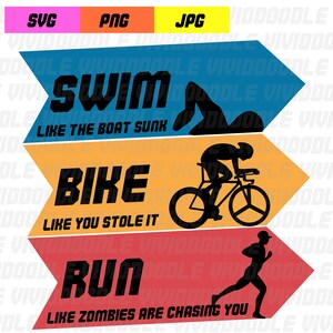 Swim Bike Run Triathlon Design PNG, JPG, SVG Digital Download File, Sublimation