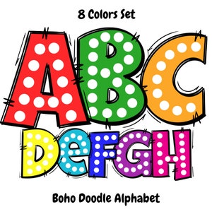 Dalmatian Dot Doodle Alphabet Set: Hand-Drawn, Neon, Kindergarten, School Font PNGs and Clip Art for Teachers, School Materials