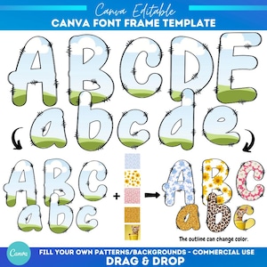 Fill your own Doodle Letters on Canva | Alphabet Uppercase, Lowercase and Numbers | Custom Fill Pattern | Edit Canva Frame Template