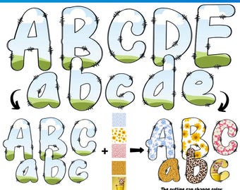 Fill your own Doodle Letters on Canva | Alphabet Uppercase, Lowercase and Numbers | Custom Fill Pattern | Edit Canva Frame Template