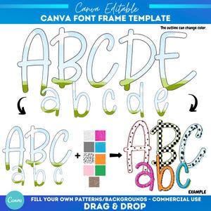 Plantilla de marco de Canva con fuente manuscrita / Diseño de sublimación / Patrón de relleno personalizado / Marco de Canva con garabatos / Monograma de marco de Canva / Escritura
