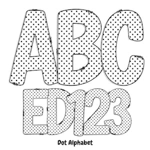 Dot Alphabet Png | Playful Spotted Alphabet PNG | Uppercase and Numbers for Sublimation and Craft, Dotted Letters | black and white letters