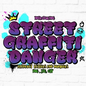 Achtung Strasse Graffiti Buchstaben und Zahlen PNG Datei, transparente Hintergrund Graffiti Buchstaben, Instant Download