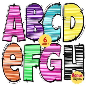 Alfabeto de Doodle de verão angustiado: fontes brilhantes e coloridas para praia e jardim de infância - Grunge, conjunto de letras PNG do professor da escola, fonte manuscrita