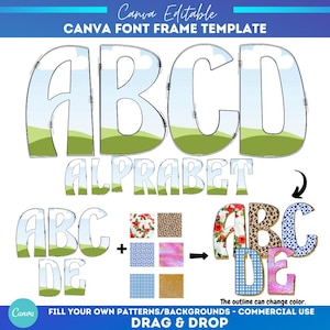 Plantilla editable de alfabeto en Canva, marco de letra con garabatos, plantilla de fuente editable, marcos personalizables de arrastrar y soltar, plantilla de letra rellenable