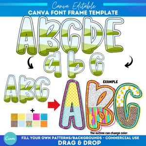 Pacchetto lettere e numeri preppy Canva Frame Template / Sublimazione / Carattere Canva Frame / Alfabeto da riempire / Monogramma Canva Frame