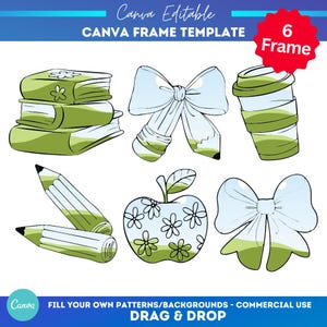 Cornice Coquette Canva / Monogramma di mela png / Crea il tuo png / Cornice per foto con trascinamento della selezione / Cornice con fiocco modificabile / Pasqua