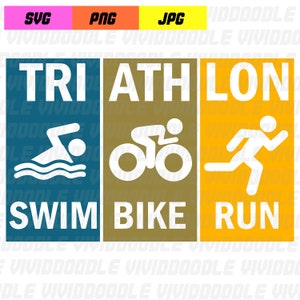 Tricolor Swim Bike Run Triathlon Design PNG, JPG, SVG Digital Download File, Sublimation