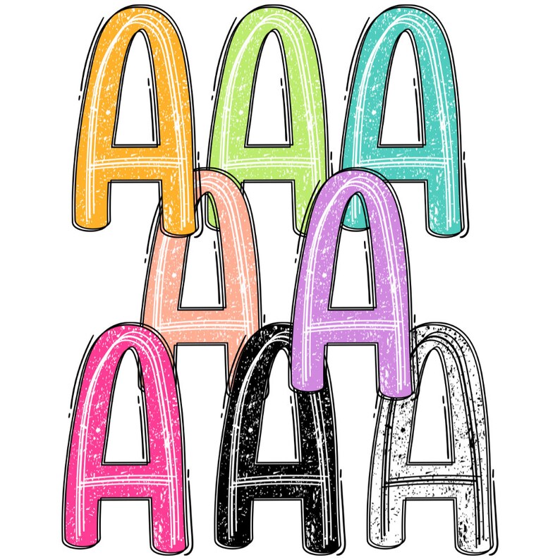 Neon Doodle Letters PNG: Retro, Bold, Grunge, Distressed, Hand-drawn ...