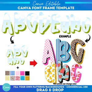 Preppy Alphabet Leinwand Vorlage | Sublimationsdruck | Benutzerdefiniertes Füllmuster | Füllen Sie das Feld Schrift Alphabet | Keilrahmen Monogramm | Canva Alpha-Schriften