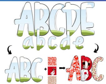 Canva Frame Doodle Alphabet Uppercase, Lowercase and Numbers | Custom Fill Pattern | Customizable Drag & Drop | blank alphabet
