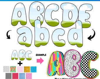 Preppy Doodle Bubble Alphabet Bundle Canva Frame Template | Letter Sublimation | Font Canva Frame |  Fill in Alphabet | Canva Frame Monogram