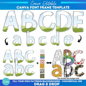 Preencha sua própria fonte | Canva Frame Doodle Alphabet Maiúsculas, Minúsculas e Números | Letras Canva | Letras desenhadas à mão | Alfabeto doodle