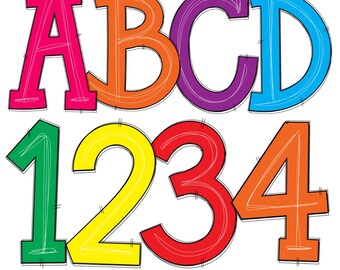 Neon Scribble alphabet Doodle Set - Bright Colorful Alphabet PNG Set for Kindergarten, School, Teacher, Classroom - Handwritten Font