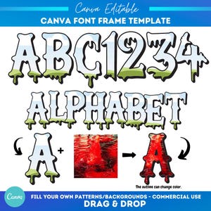Plantilla editable de Canva con marco de letras de Halloween / Plantilla de alfabeto editable / Marcos personalizables con función de arrastrar y soltar / Plantilla de letras rellenables