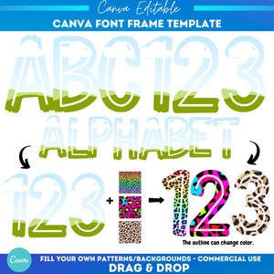 Marcos de letras de Canva para profesores / Plantilla de fuente de alfabeto editable / Marco de arrastrar y soltar personalizable / Plantilla de letra rellenable / Personalizable
