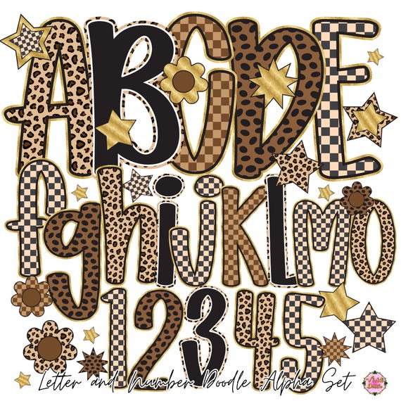 Preppy Fall alphabet PNG  | Cheetah doodle alpha font | School Teacher Alphabet | Leopard Letters Png | Spring alpha png | Bulletin board