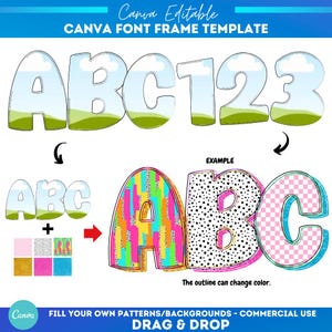 Preppy Canva Rahmen Schrift Alphabet | Sublimationsdruck | Benutzerdefiniertes Füllmuster | Keilrahmen Monogramm | canva alpha Schriften | Lehrerbriefe
