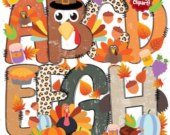 Thanksgiving Doodle Letters PNG| Thanksgiving Alphabet PNG | Thanksgiving Font | Commercial Use | Fall | Autumn