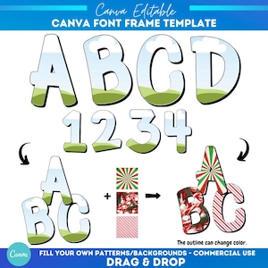 Marco de letras del alfabeto de Canva Doodle / Plantilla de fuente manuscrita editable / Marcos personalizables de arrastrar y soltar