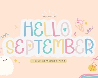 Il carattere a bolle Hello September procrea, caratteri carini per Cricut, pacchetto di caratteri per Canva, caratteri per Canva, lettere doodle Canva, carattere per bambini