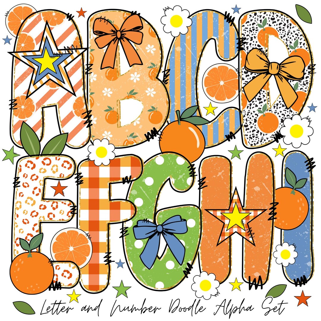 Preppy Mama Orange Alphabet PNG | Mothers Day Letter | Summer Doodle ...