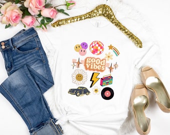 Retro T-Shirt, Disco Shirt, Vintage T-Shirt, Rainbow Shirt, Cute Doodle Tshirt