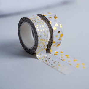 Washi Tape gold Punkte | Set mit 2 Washi-Tapes | Goldenes Muster | Kreatives Klebeband | DIY Dekoration | Washi-Tape Herz gold