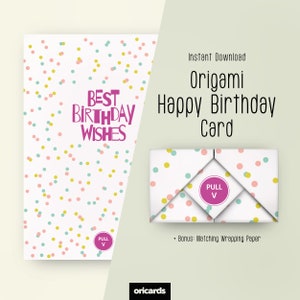 Biglietto di auguri origami "I migliori auguri di buon compleanno", stampabile a casa, scaricabile con manuale di piegatura (DOWNLOAD IMMEDIATO) di OriCards