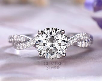 1.28ct Round Brilliant Colorless Moissanite Engagement Ring, 18K White Gold Diamond Wedding Ring for Women, Bridal Anniversary Ring