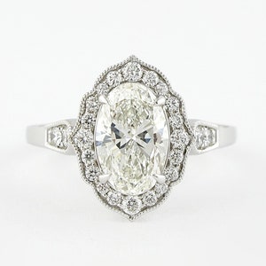 1.91 CT Oval Halo Engagement Ring, Moissanite Diamond Ring, 18K  White Gold Engagement Ring, Hidden Halo Engagement Ring, Wedding Ring
