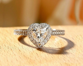 Heart Shaped Diamond Ring, Heart Cut Moissanite Diamond Engagement Ring, 14K Solid Gold Engagement Ring, Anniversary Ring for Women