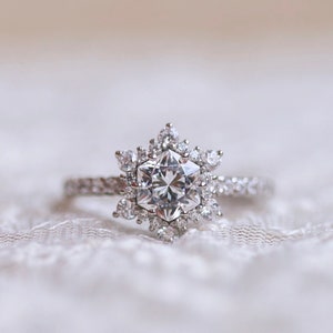 1.65ct Hexagon Moissanite Engagement Ring, Hexagon Shape Ring, Halo Ring, Diamond Wedding Ring, 18K White Gold Women Anniversary Ring