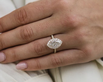 Marquise Moissanit Halo Verlobungsring: 4.19ct Damenring