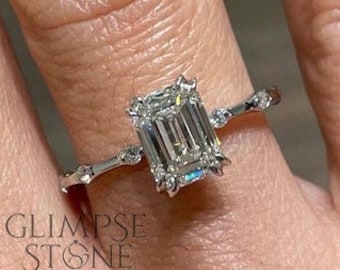 Emerald Cut Moissanite Solitaire Ring - 14K Gold Anniversary Ring
