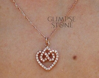 Colgante de moissanita de doble corazón: collar de plata de ley y oro de 14 k