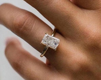 1.74ct Radiant Moissanite Engagement Ring: 18K Yellow Gold Hidden Halo