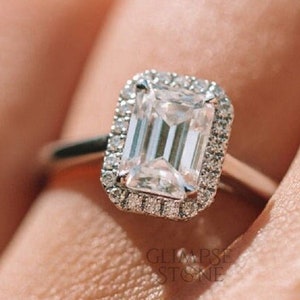 1.74ct Emerald Cut Moissanite Engagement Ring, 14K White Gold Engagement Ring, Emerald Cut Moissanite Ring, Wedding Ring, Diamond Ring