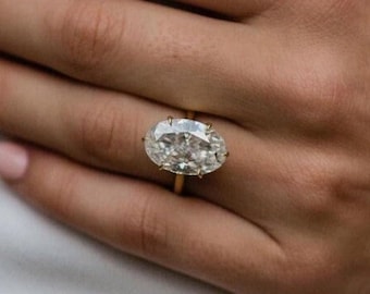 6.15ct Oval Moissanite Engagement Ring: 14K Yellow Gold Hidden Halo