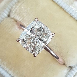 2.92CT Elongated Cushion Cut Moissanite Engagement Ring, Cushion Cut Solitaire Ring, Cushion Cut Hidden Halo Ring, Diamond Wedding Ring
