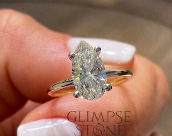 1.80ct Pear Moissanite Engagement Ring: 18K Yellow Gold, 4 Prong Solitaire