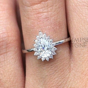 1.80ct Pear Shape Moissanite Engagement Ring, Unique Halo Ring, 18K White Gold Diamond Wedding Ring, Anniversary Ring for Women