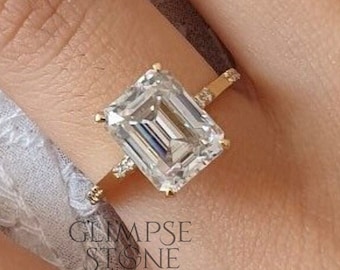 Emerald Cut Moissanite Solitaire Ring: Solid Gold Wedding Jewelry
