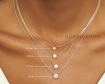 14k Gold Moissanite Solitaire Necklace: Dainty Layering Pendant